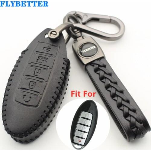 FLYBETTER Genuine Leather 5Button Smart Key Case Cover For Nissan Rouge/Maxima/Altima/Sentra/Murano L615