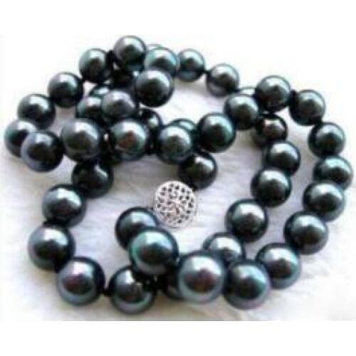 Black Shell Pearl Silver Flower Clasp Necklace & Gift