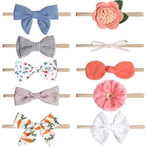 Baby Print Knotted Bow Hair Band 10 Pieces / Set of ChildrenS Hair Accessories Set Artificial Flower Baby Hair Band