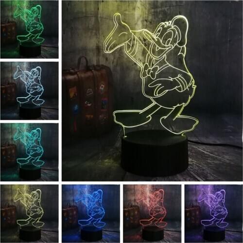 Disney Cartoon LED Night Light Donald Duck 3D Visual Light Touch Color Changing Lamp Child Bedroom Desk Lamp Home Decor Light