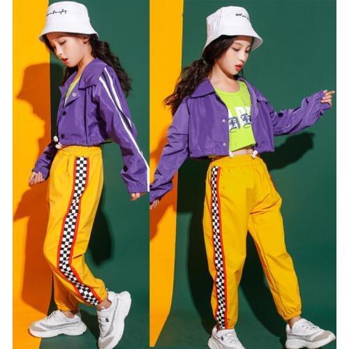 Girls Jazz Modern Dancing Costumes Casual Jacket Jogger Pants Kids Ballroom Hip Hop Dance wear Outfits Stage Costumes Clothes