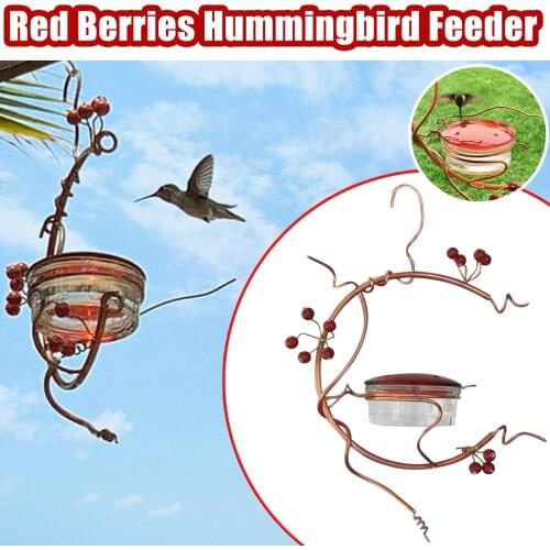 Courtyard Bird Feeder Water Drinker Feeder 4 Ports Pet Bird Supplies Dispenser Red Berries Hummingbird Feeder yard garden decor