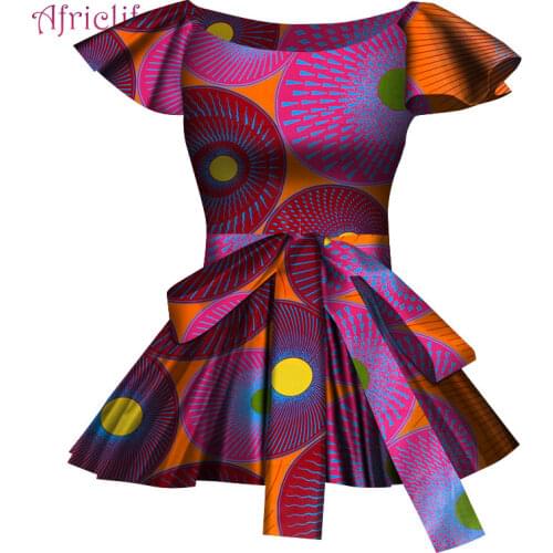 Short Sleeve T-Shirt with Belt Dashiki Print Clothing for Women Change Season Clear Great Afrcian Lady Summer Dresses WY4678