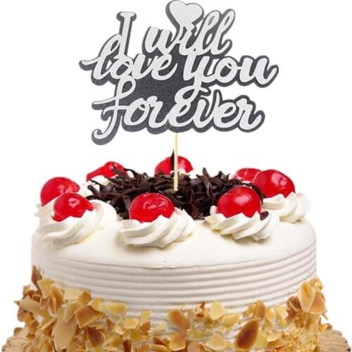 Gillter cake topper Flags I will love you forever Happy Birthday Cake Toppers Kids Gift Wedding Baby Shower Party Baking DIY New