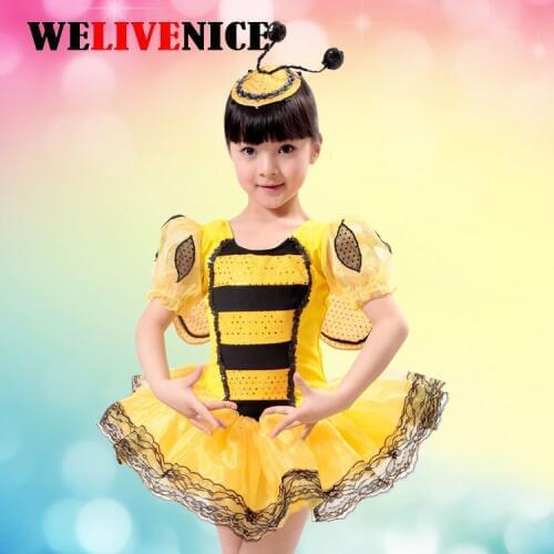 90 cm - 150 cm Girls Costume Kids Girls Dresses Costume Anime Cosplay Dress Custom Busy bee Go Costumes With Headdress #7141