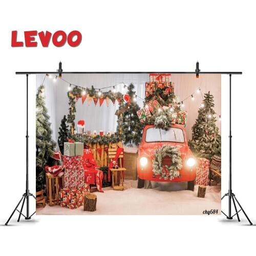 LEVOO Red Xmas Backdrop Christmas Tree Wreath Car Gifts Bunting Background Photography Photo Zone Photo Booth Photophone Vinyl