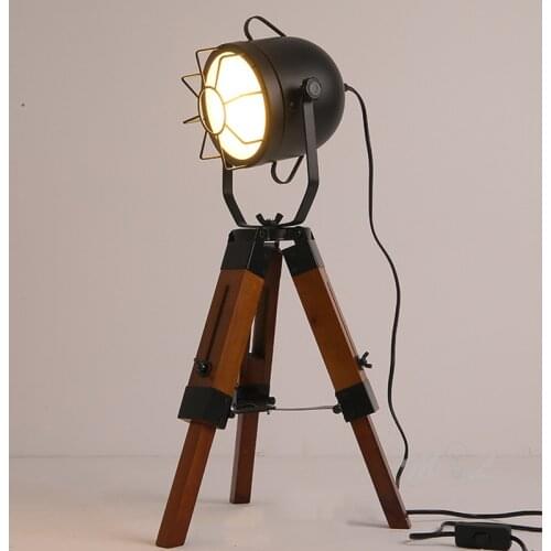 Loft Industrial Wood Table Lamp Tripod Adjustable Desk Lamp for Living Room Home Deco Retro Bedroom Lamp Table Light Fixtures