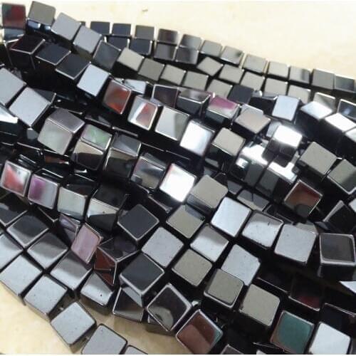 Fashion natural black hematite stone iron ore 6mm square cube loose beads jewelry making elegant findings spacers 15 inch F584PE