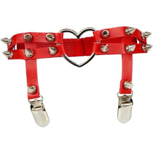 Sexy Hot Sale European American Harajuku Love Heart-Shaped Leather Handmade Rivet Punk Hip Hop Leg Ring Ankle Ring Garter