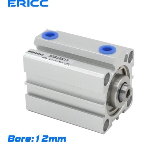 SDA 12mm series Pneumatic Compact air Cylinder Bore to 5 10 15 20 25 30 35 40 45 50mm Stroke High quality double acting cylinder
