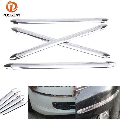 POSSBAY 4x Universal Rubber Bumper Corner Protector Lip Guard Silver Car Anti Scratch Rub Protector Strips Stickers Car Styling