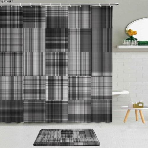 2Pcs Simple Black White Geometric Shower Curtain 3D Rainbow Stripe Bubble Pattern Non-Slip Bath Mat Bathroom Curtains Set Decor