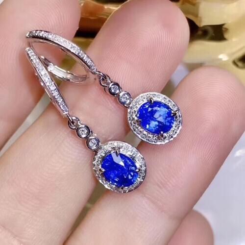 The Best Gift for the Party 100% Real Natural Sapphire Earring 925 Sterling Silver