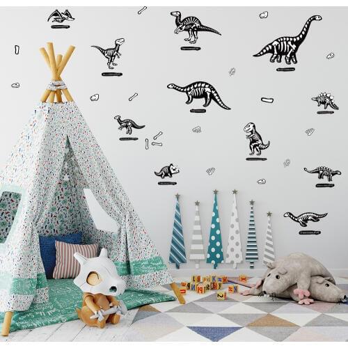 FUNLIFE Luminous Stickers Childrens Room Decoration Jurassic Wall Stickers Cartoon Fossil Dinosaur Home Decoration Stickers