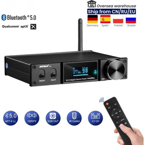 AIYIMA D05 5.0 Bluetooth Sound Amplifier 120W2 HIFI 2.1 Channel Digital Power Amplifiers Subwoofer Amp USB DAC OLED Remote APTX
