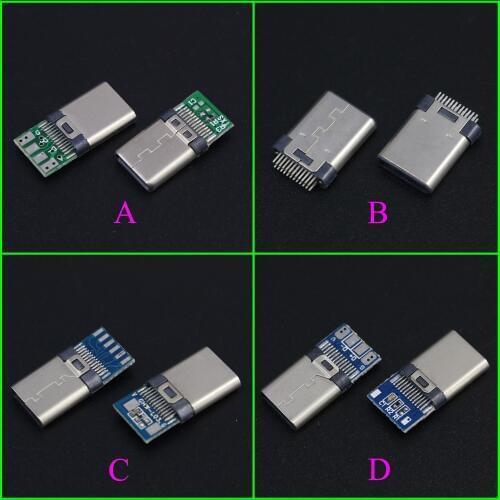 YuXi DIY OTG USB-3.1 Welding Male jack Plug USB 3.1 Type C Connector with PCB Board Plugs Data Line Terminals for Android