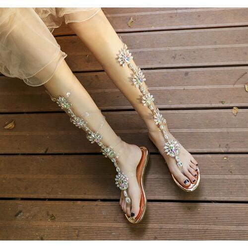 Bohemia Style Crystals Women Sandals Fashion Summer Clear PVC Platform Sandals Buckle Straps Rhinestone Gladiator Sandals Women