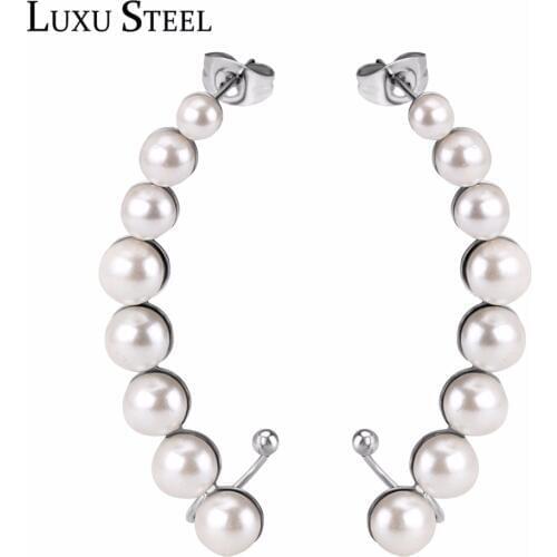 LUXUSTEEL Fashion Stainless Steel Imitate Pearl Earring Crystal Ear Cuff Earrings Ear Clip For Women Jewelry Wholesale