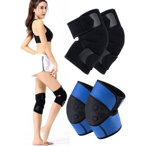 1Pair Self-heating Knee Pads Double Straps Hot Pressure Magnetic Moxibustion Far Infrared Magnet Knee Brace Pad for Winter Sport