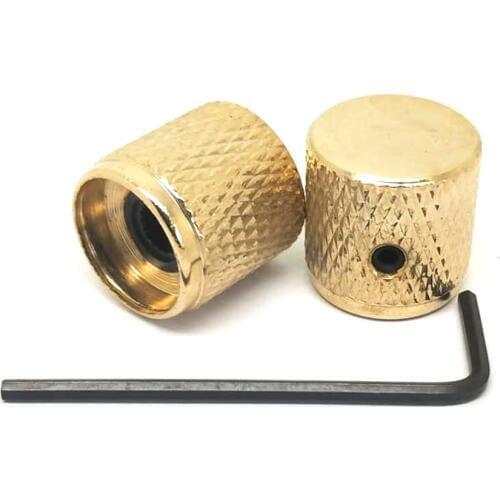 1Pcs or 2 Pcs Metal Flat top Knob Volume Tone Control Knobs Screw Type for Electric Bass Guitar Gold