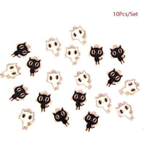 10PCS Fashion Charms Cute Cat Enamel Charms For Jewelry Making Bracelet Necklace Earings Fashion Jewelry Womens Accessories