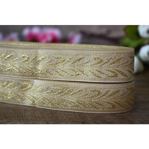 6-10yards/lots Woven Jacquard Ribbon 2.5cm 67mm gold pattern IS-3276
