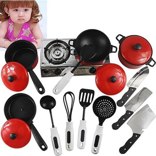 13pcs/Set Kids Simulation Cook Ware Toy Play Toy Kitchen Cooking Food Utensils Pans Pots Dishes intelligence Developmental Toy