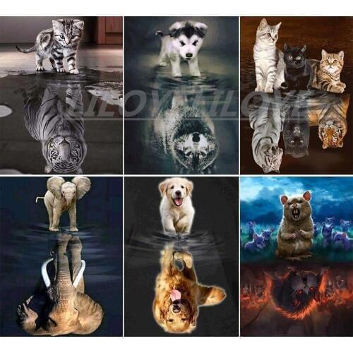 3D Diamond Painting Animal Diamond Embroidery dog Reflection 5D DIY Diamond Mosaic Cat Elephant Full Sets Gift Home Decor TY779