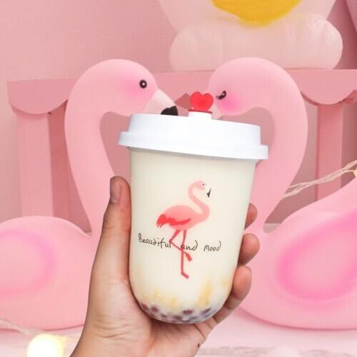 50pcs Disposable milk tea plastic cups fat U shape juice soy cold hot drink cup 360ml birthday party favor coffee cup with lid