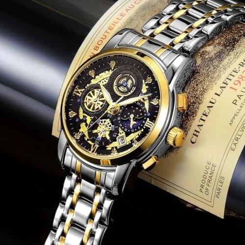 WWOOR 2021 New Top Brand Luxury Men Fashion Gold White Watch Quartz Wristwatch Calendar Waterproof Chronograph Relogio Masculino