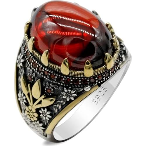 Zircon 925 Sterling Silver Mens Ring Paw Print Beautiful Power Auspicious Ring Vintage Handmade Turkish Jewelry