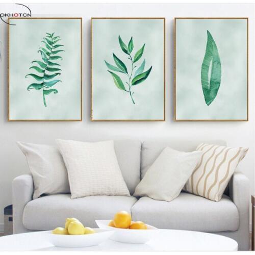 Unframed Fresh Plant Leaves 3 Pieces/Set Decorative Painting Wall Art Canvas Painting Poster for Living Room