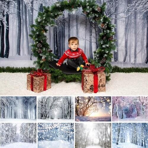 Winter Pine Forest Photography Backdrop Jungle Snow Wonderland Birthday Portrait Background Studio Christmas Cake Smash Props