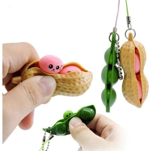 Unlimited peanut edamame toy pea keychain open it Fidget Squishy decompression squeeze anti-stress Figet pressure Popper toy