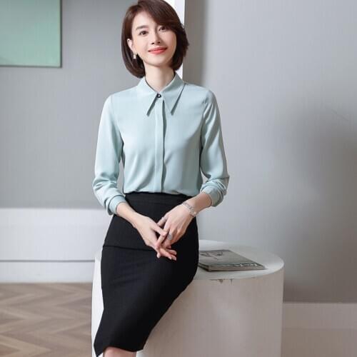 IZICFLY New Style Autumn Green Blouse Office Uniform Plus Size Tops For Women Fashion Slim Business Shirt Korean Clothes