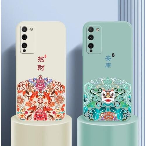 Chinese Auspicious Retro Palace Soft Gel Liquid Silicone Phone Cases For Huawei Honor 30Lite Casing With Phone Straps