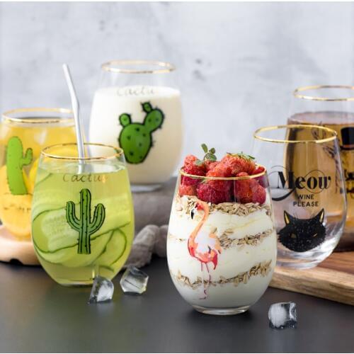 Creative Egg Wine Glass Flamingo Cactus Glass Cup Transparent Fruit Juice Beer Cup Kitchen Office Milk Coffee Mug Drinking Glass