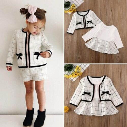 Baby Girls Clothes Set Kids Plaid Jacket Coat+Long Sleeve A-Line Princess Dress Girl Birthday Party Prom Outfits 2PCS Set