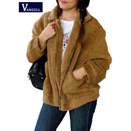 Vangull Faux Fur Warm Winter Coat Plus Size S-2XL Women Fashion Fluffy Shaggy Cardigan Bomber Jacket Lady Coats Zipper Outwear