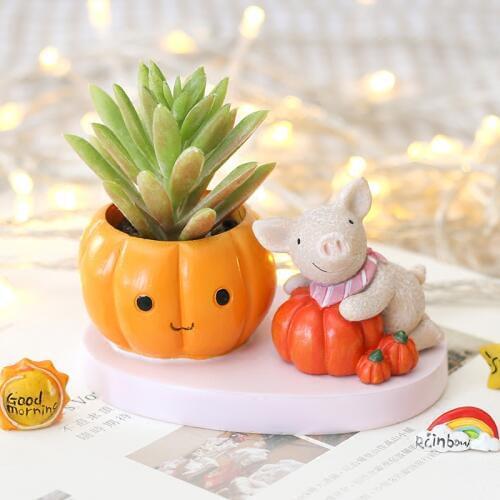 Cute small animal desktop flower pot Cartoon Pig Dog Frog Mini Resin Flower Pot Desktop decoration
