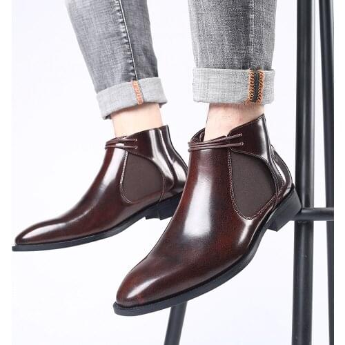 YEINSHAARS Retro Men Chelsea Boots Patent Leather Formal Short Boots Pointed Classic Mens Italian Dress Boots Big Size 48 Shoes