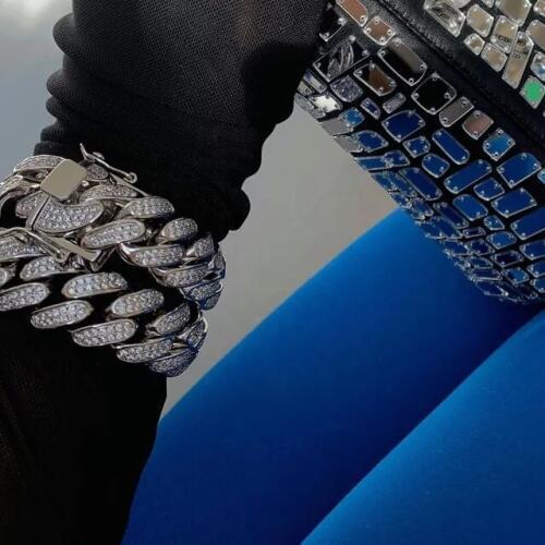Hip Hop Bling Iced Out Mens Rapper Bracelet Full Rhinestone Pave With Butterfly Miami Cuban Link Chain Bracelet for Men Jewelry