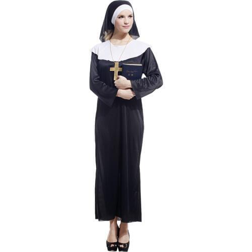 New Hot Arab Clothing Black Sexy Catholic Monk Cosplay Dress Halloween Costumes Nun Costume Fancy Dress Black Dress