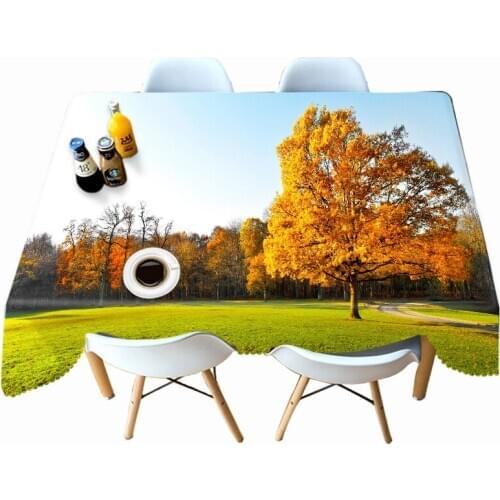 Autumn Maple Leaf Printed Round Tablecloth Yellow Leaves Scenery Pattern Thicken Fabric Rectangular Table cloth for Home Decor
