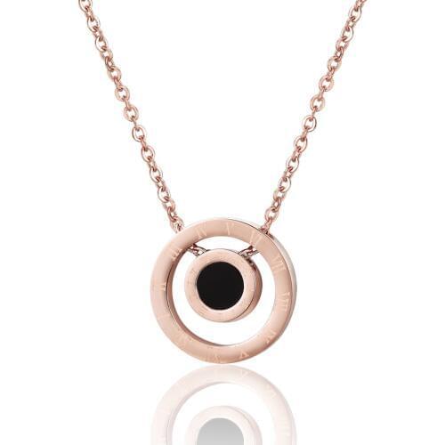 Size Circle Black Enamel Roman Numeral Pendant Necklace 316L Stainless Steel Rose Gold Color Woman Jewelry Collar Love Gift