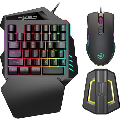 HXSJ A867 Wired RGB Ergonomic Gaming Mouse V100 35 Keys Single-hand Gaming Keyboard P6 Portable Keyboard Mouse Converter Combo