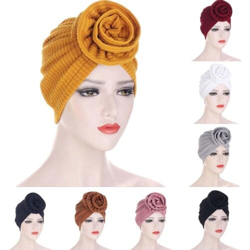 Hat Flower Turban Muslim Inner Hijab Scarf Islamic Head Scarf Wrap Indian Beanie Bonnet Headwear Women Hair Loss Cover Chemo Cap