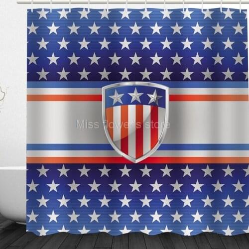 American Flag Shield Pattern Design Custom Shower Curtains Bathroom Waterproof Mildew Polyester Fabric + 12 Hooks