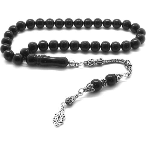Tesbihane 925 Sterling Silver Tassels Erzurum Oltu stone Rosary (M-2)
