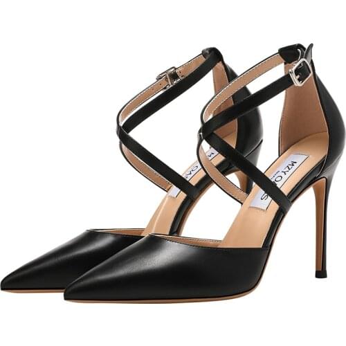 Womens Strap Pumps Fashion Thin High Heels 2021 Spring Summer Gladiator Shoes Woman Black Slingbacks Sandals